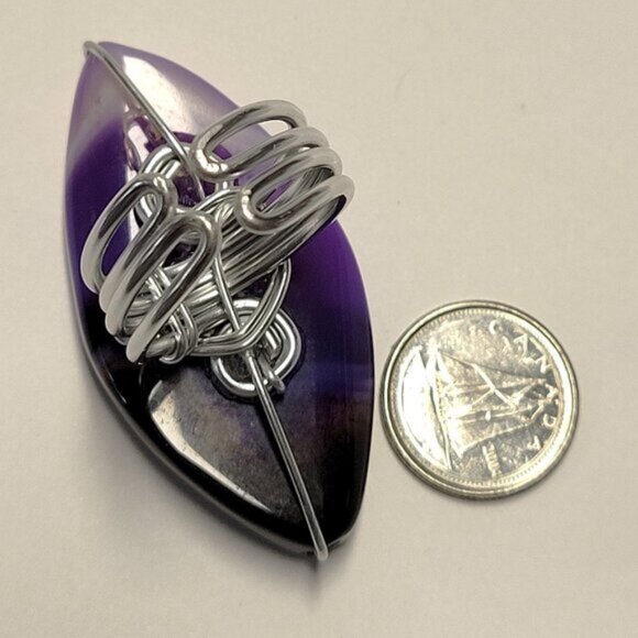 Purple Agate Ring Adjustable Band Handmade Semi Precious Ring - Picture 5 of 8